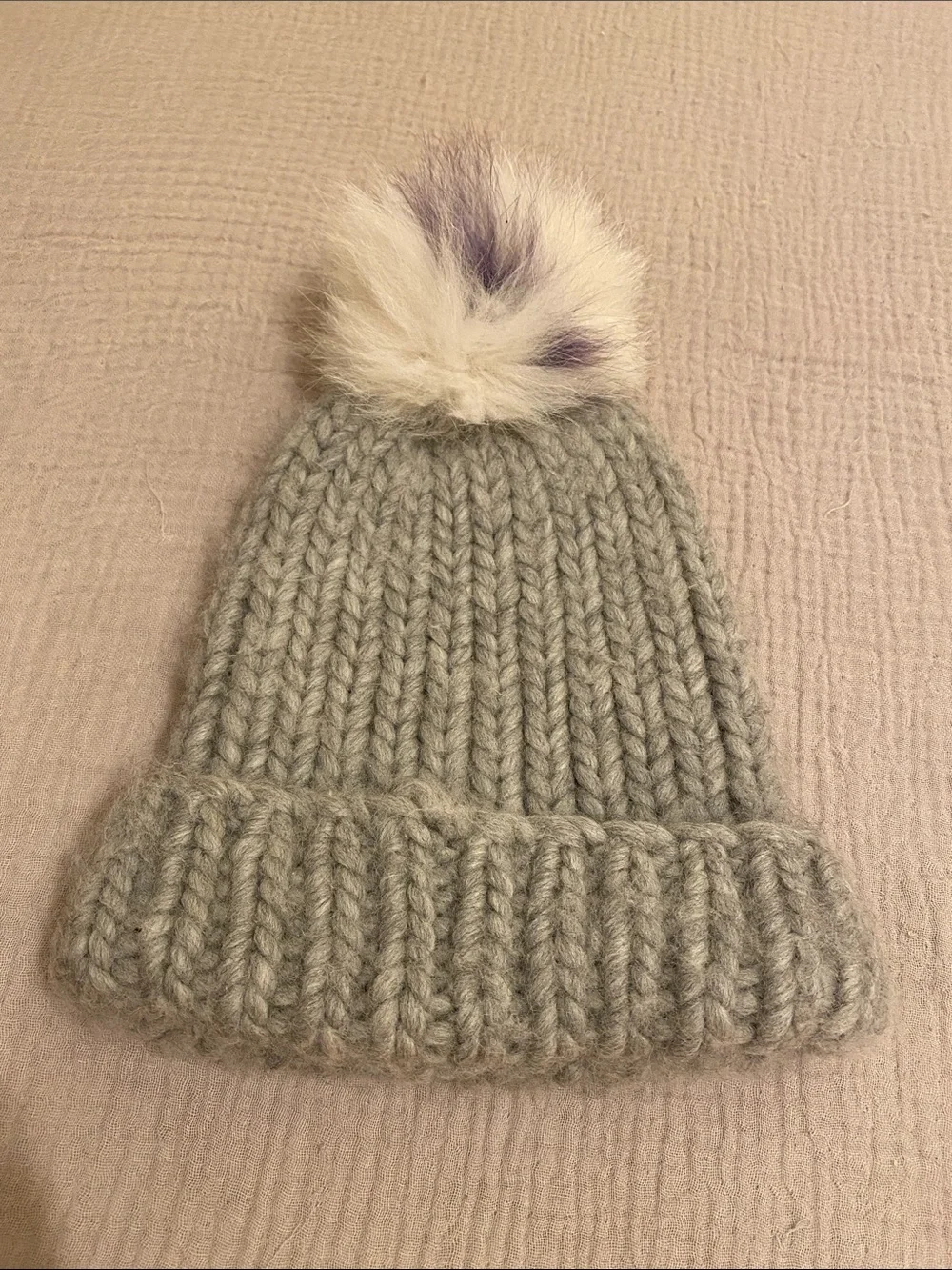 EUGENIA KIM Gray Knit Pom Beanie Hat - Real Fur Pom